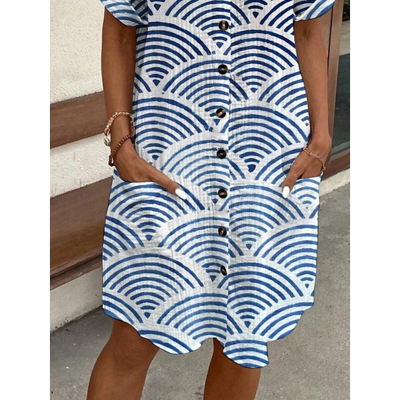 Women's Mini Dress Shirt Dress Casual Dress Print Dress Fashion Modern Daily Beach Weekend Regular Fit Geometric Short Sleeve Shirt Collar Blue Summer Spring Fall Autumn2