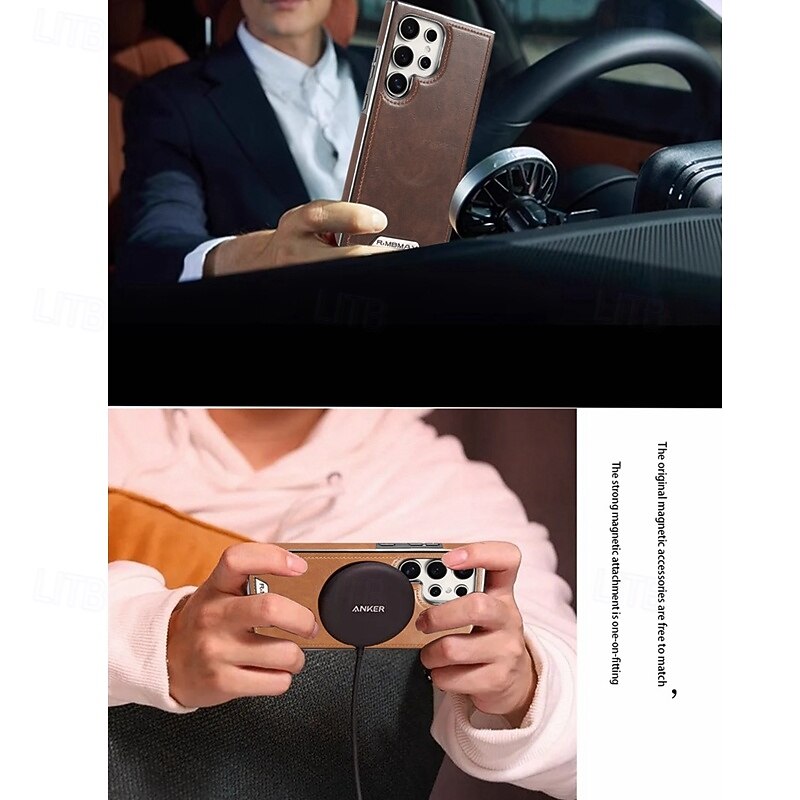 Phone Case For Samsung Galaxy S25 Ultra S24 Ultra Plus S23 Ultra Plus Back Cover Support Wireless Charging Shockproof Retro TPU PU Leather3