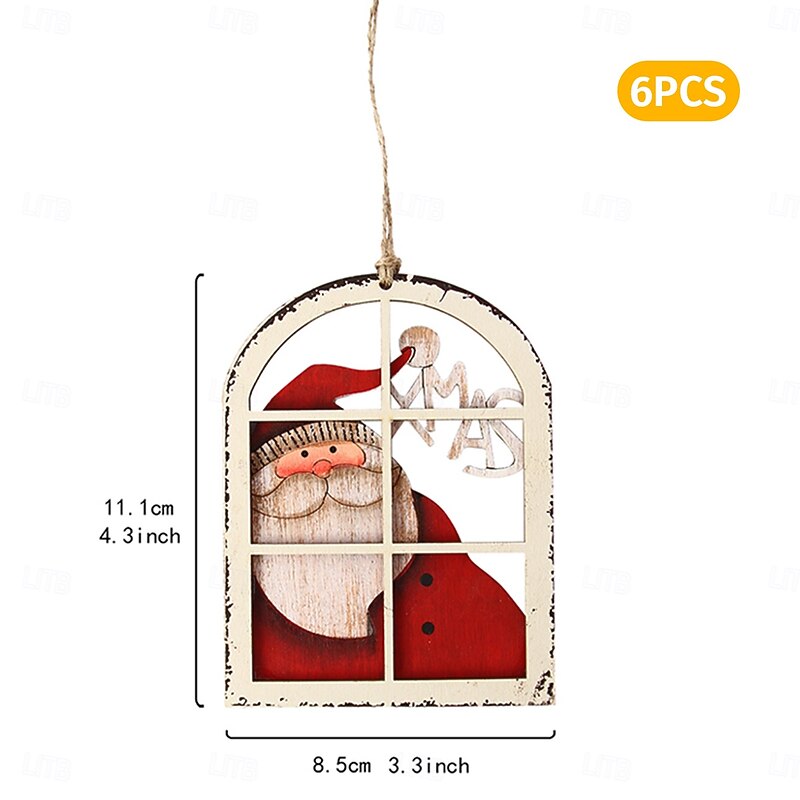 6/10/20PCS Christmas Wooden Hanging Ornaments, Creative Santa Claus and Snowman Printed Decorations, Festive Indoor Hanging Decor for Xmas Tree, Holiday Party, and Christmas Gifts2