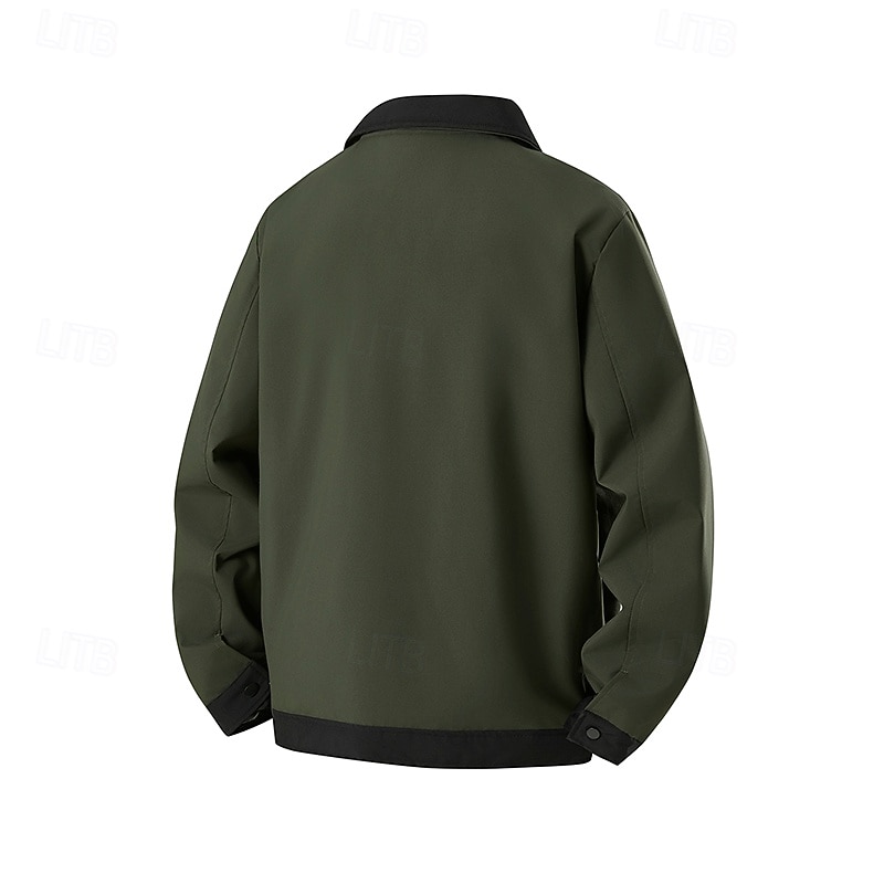 Men's Jacket Casual Jacket Outdoor Vacation Warm Zipper Pocket Fall Winter Plain Fashion Streetwear Standing Collar Regular Black Army Green Jacket3