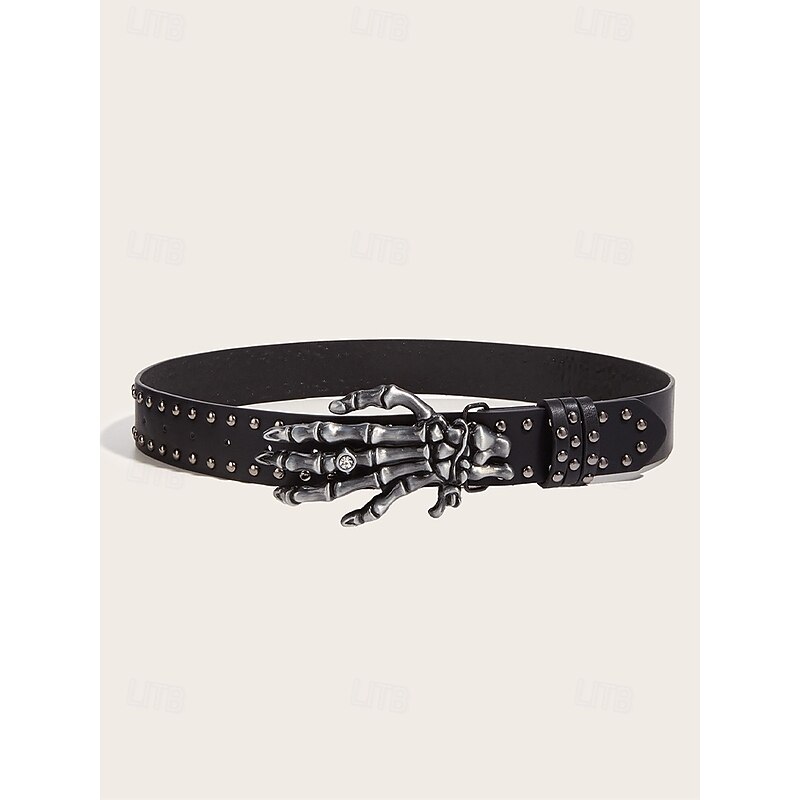 Women's Halloween Gothic Skeleton Hand Belt – Punk Rock Studded Faux Leather Waist Belt with Skull Buckle for Costume Party, Cosplay and Nightclub Outfits3