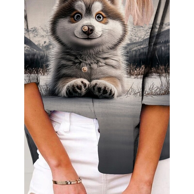 Women's Shirt Animal Active Daily Stylish Long Sleeve Shirt Collar Regular Tops Daily Holiday Buttons Print Gray Summer Spring Fall2