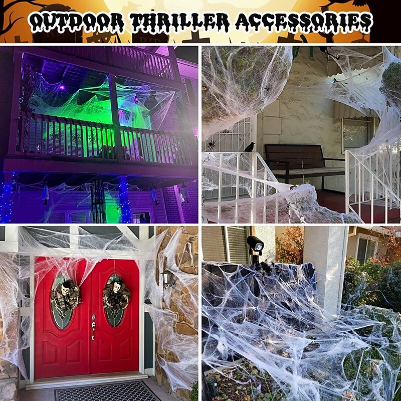 Halloween Glow in The Dark Spider Web Fake Cobwebs Stretch Green Spider Webs for Halloween Outdoor Indoor Home Decorations Creepy Party Decor2