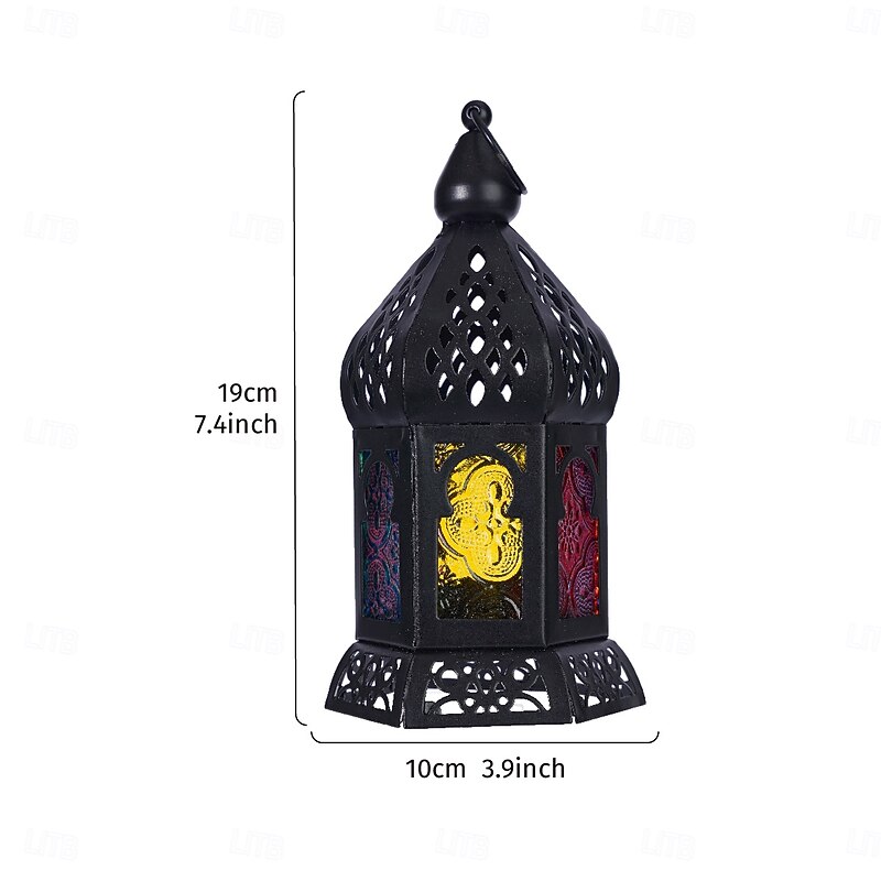 Vintage Iron Colorful Windproof Glass Oval Lantern, Hollow Oval Design Hanging Candle Holder with Iron Frame, Wind-Resistant Decorative Lantern for Home, Bar, Restaurant, Party & Gift Giving3