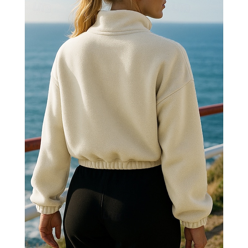 Women's Pullover Sweatshirt Casual Crop Tops Drawstring Long Sleeve Top Athleisure Fall Solid Colored Fashion Outdoor Travel Running Sportswear Activewear Black Blue Khaki2