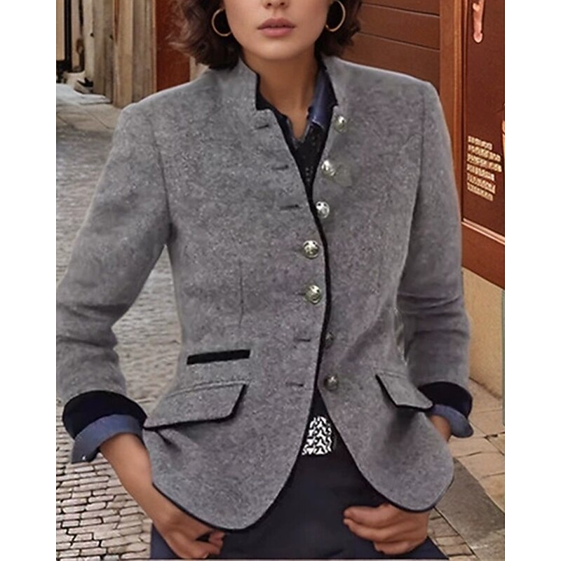 Women's Trench Coat Warm Comfortable Pocket Buttons Fashion Outdoor Plain Going out Weekend Single Breasted Regular Stand Collar Regular Fit Long Sleeve Outerwear Coffee Gray Fall Winter4