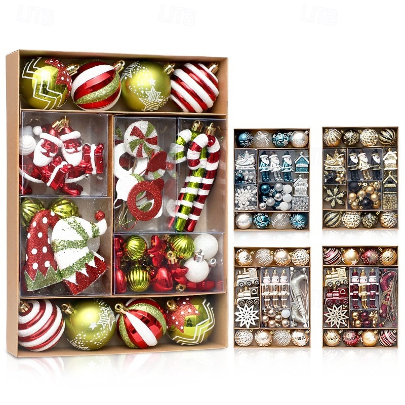 50pcs Christmas Tree Balls Baubles Ornaments, Xmas Decorations, Painted Bauble Set for Holiday Tree Hanging