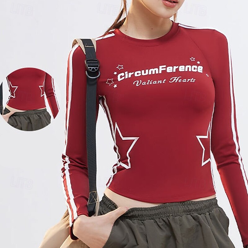 Women's Sport Sweatshirt Crew Neck Soft Long Sleeve Sports Letter Top For Gym Running Fitness Activewear