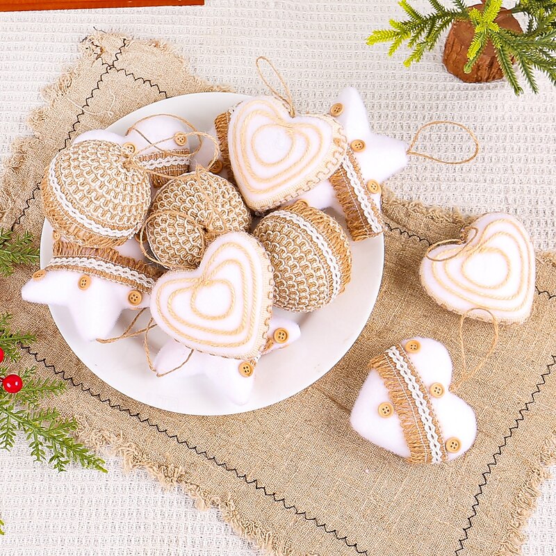 3pcs Christmas Jute Twine Ornament Balls, DIY Hanging Ornaments, Star and Heart Shaped, Festive Christmas Tree Decorations, Holiday Atmosphere Accents4