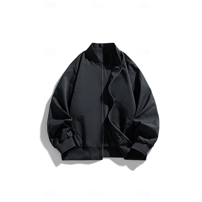 Men's Jacket Casual Jacket Outdoor Vacation Warm Zipper Pocket Fall Winter Plain Fashion Streetwear Standing Collar Regular Black Wine Green Khaki Jacket3