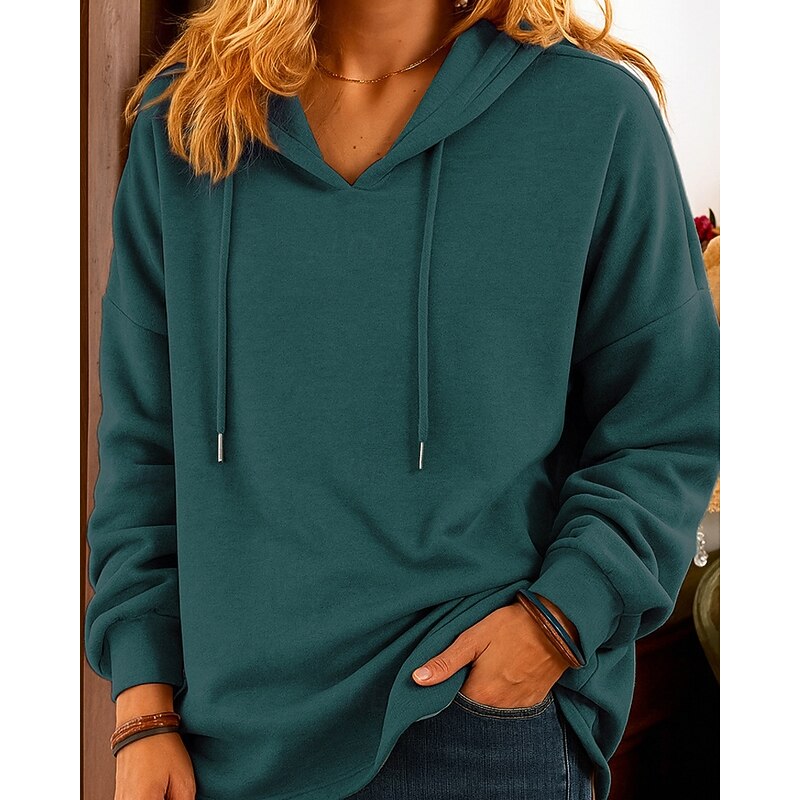 Women's Pullover Hoodie Sweatshirt Plain Streetwear Casual Long Sleeve Hooded Regular Tops Street Holiday Blue Dark Green Orange Gray Fall3