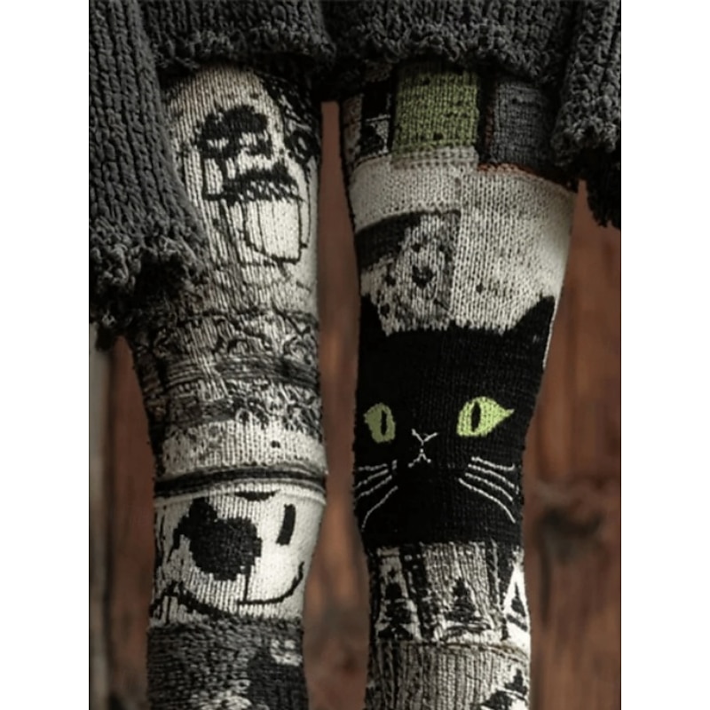 Women's Pants Trousers Leggings Cozy Leggings Streetwear Casual Full Length High WaistPantsHalloween Cat Elastic Waist Print Breathability Comfortable Stretchy Vacation Street Daily Wear Black Summer2