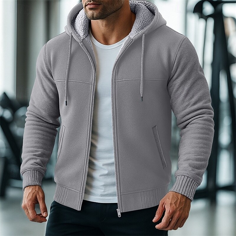 Men's Hoodie Full Zip Hoodie Fleece Hoodie Fleece lined Hoodie Black Red Burgundy Navy Blue Light Grey Hooded Plain Patchwork Color Block Sports & Outdoor Casual Daily Streetwear Cool Sportswear2