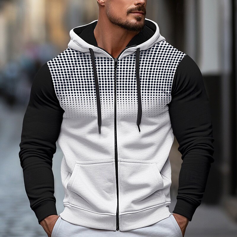 Men's Hoodie Full Zip Hoodie Black White Blue Gray Hooded Plain Patchwork Color Block Sports & Outdoor Casual Daily Streetwear Cool Sportswear Spring &  Fall Clothing Apparel Hoodies Sweatshirts
