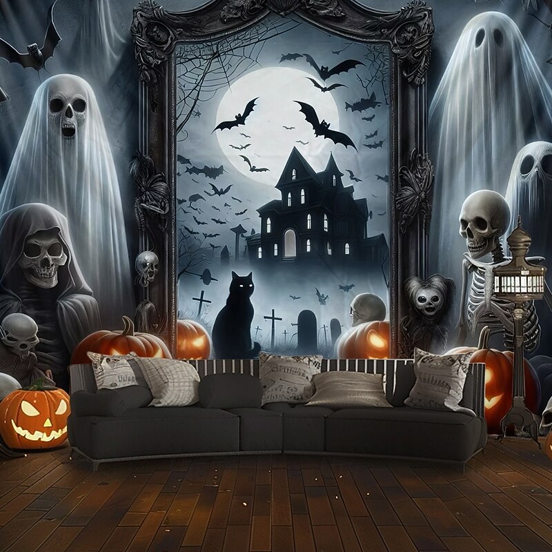 Halloween Tapestry Banners Wall Hangings Grim Reaper Pumpkin Ghost Dark Punk Gothic Style Party Dorm Shooting Backgrounds Home Decor3