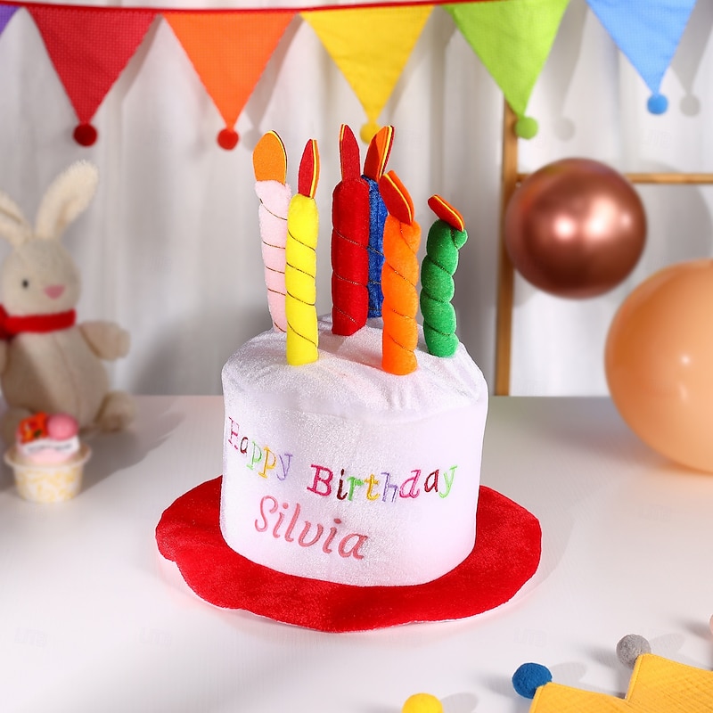 Personalized Birthday Cake Hat with Custom Embroidered Name, Colorful Reusable Party Hat Decoration, Fun Creative Birthday Party Accessory & Gift for Kids and Adults