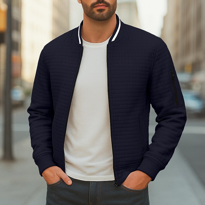 Men's Sweatshirt Waffle Sweatshirt Tactical Black White Wine Army Green Navy Blue Standing Collar Plain Textured Sports & Outdoor Casual Daily Streetwear Cool Sportswear Spring &  Fall Clothing3