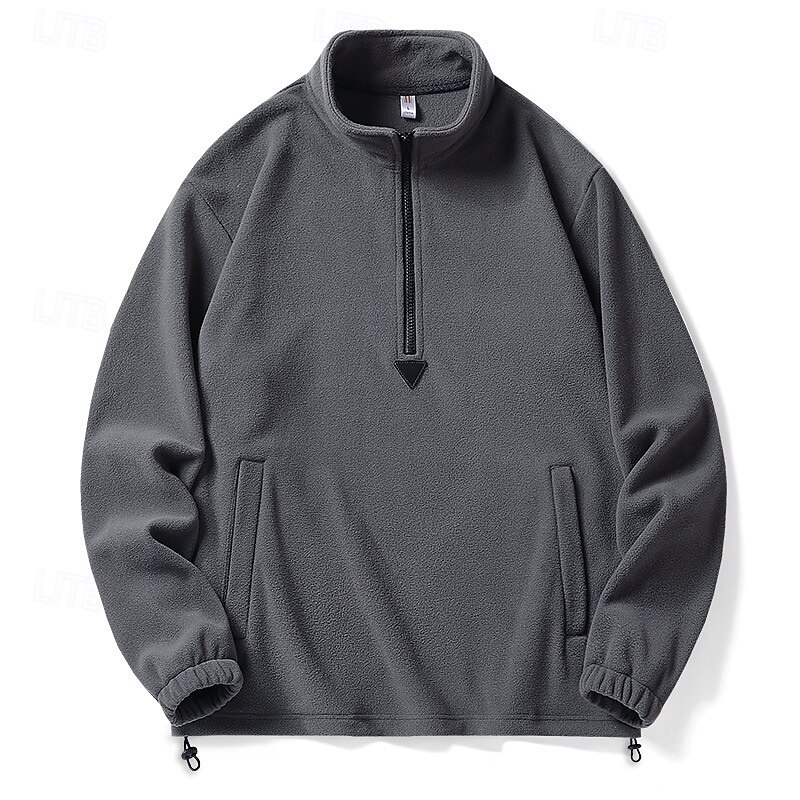 Men's Sweatshirt Polar Fleece Fleece Sweatshirt Pullover Hoodie Sweatshirt Pullover Black Beige Gray Standing Collar Plain Zip Up Sports & Outdoor Casual Daily Streetwear Cool Sportswear Spring