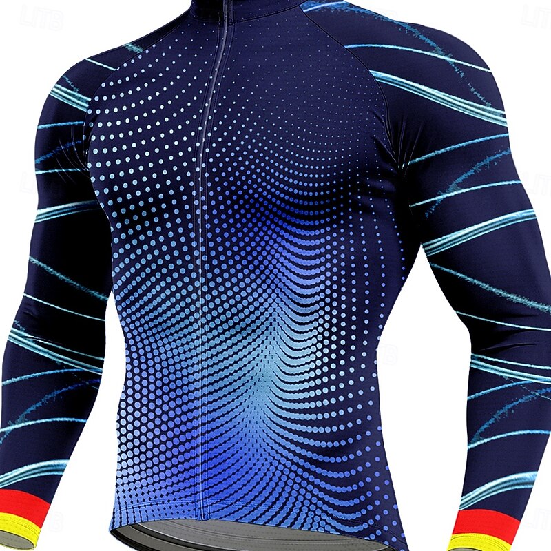 Men's Cycling Jersey with Tights Cycling Jersey Long Sleeve Blue Bike Thermal Warm 3D Pad Quick Dry Anatomic Design Ultraviolet Resistant Sports Graphic Gradient Stripes Clothing Apparel3