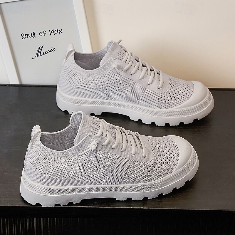 Men's White Flyknit Walking Sneakers – Lightweight Breathable Athletic Shoes for Daily Wear, Travel and Urban Commuting2