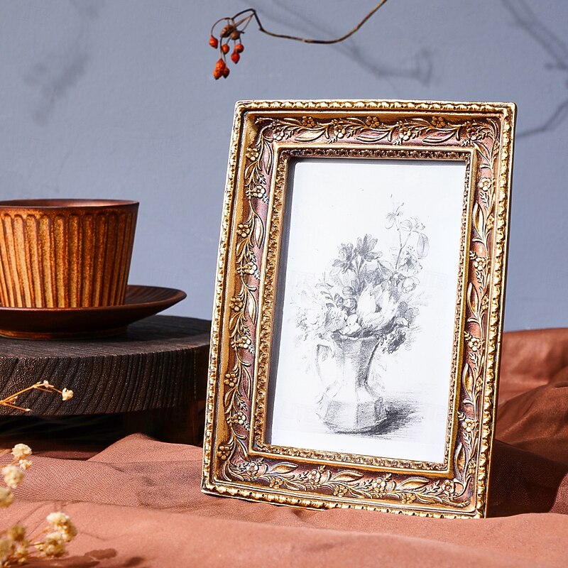 Vintage Gold Frame Photo Display, Warm Home Desktop Decorative Picture Frame, Horizontal & Vertical Tabletop Photo Frame for Bedroom, Study & Office Decor4