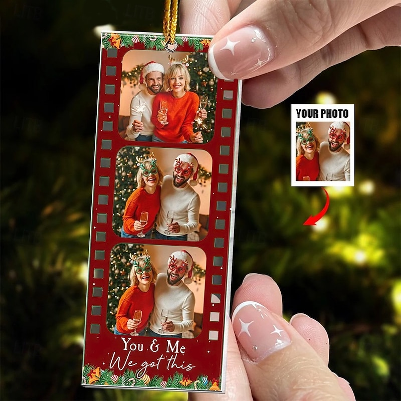 Personalized Photo Christmas Ornaments Custom Movie Filmstrip Photo Booth Acrylic 2D Christmas Gift Idea For Family/Couple Xmas Tree Ornaments Decoration Hanging Pendant