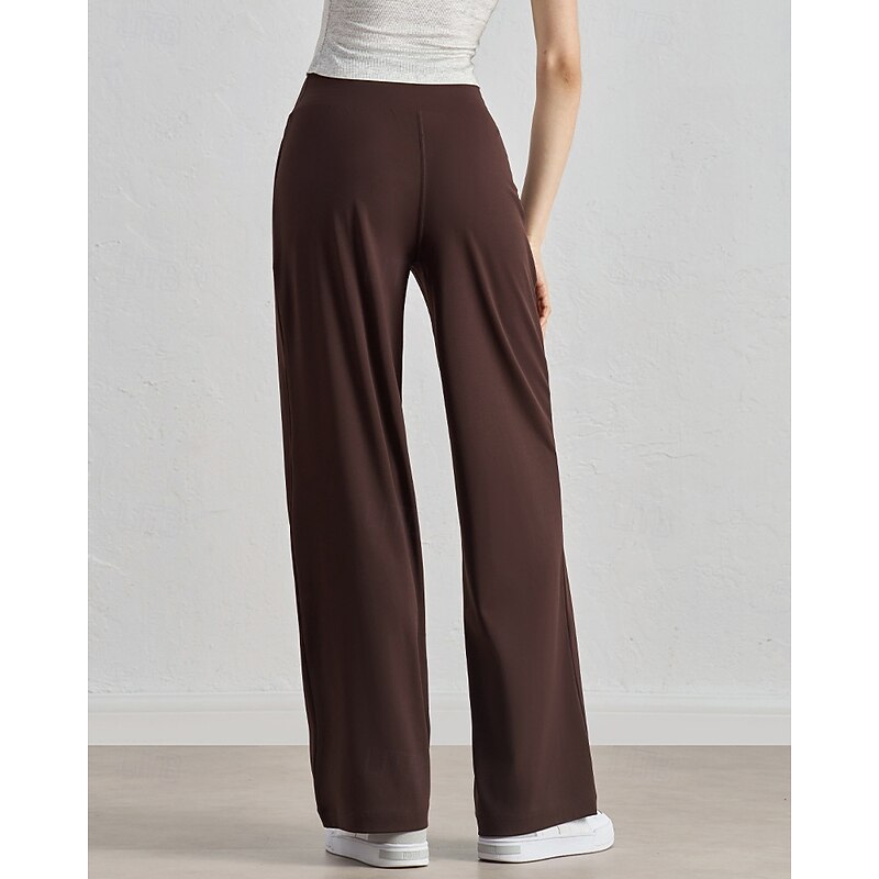 Women's Wide Leg Slacks Streetwear Casual Full Length Natural Plain Pocket Elastic Waist Comfortable Holiday Daily Wear Weekend Dark-Gray Navy Black Blue Fall Regular Fit2