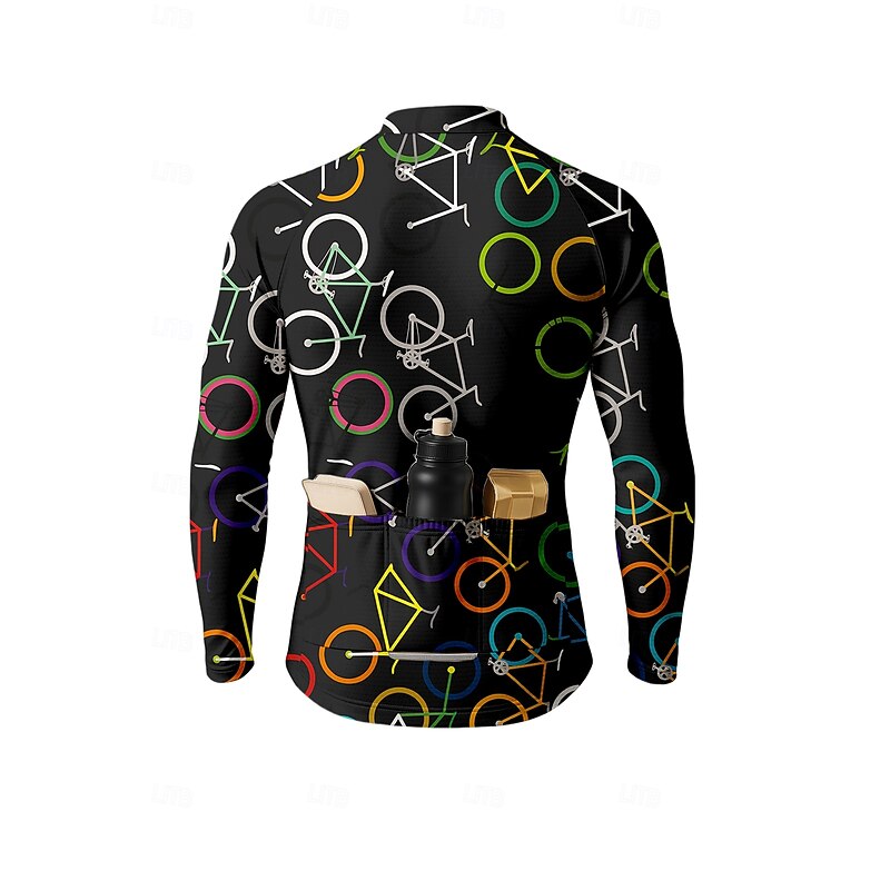 Men's Tops Cycling Jersey Graphic Geometric Bicycle Long Sleeve Bike Jersey Top with 3 Rear Pockets Sun Sun Protection Sunscreen Quick Dry Sports Black Clothing Apparel2