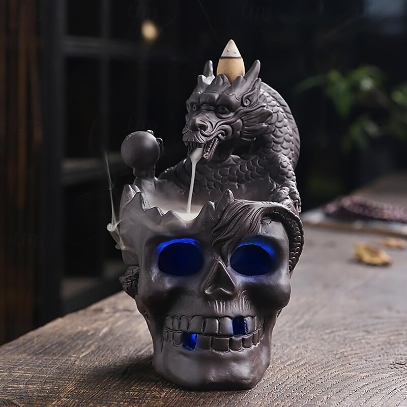 Skull Incense Burner Holder, Reflux Cascade, Ceramic, LED, Unique, Incense Burner, Skull Burner for Halloween, Aromatherapy, Yoga, Home Decor
