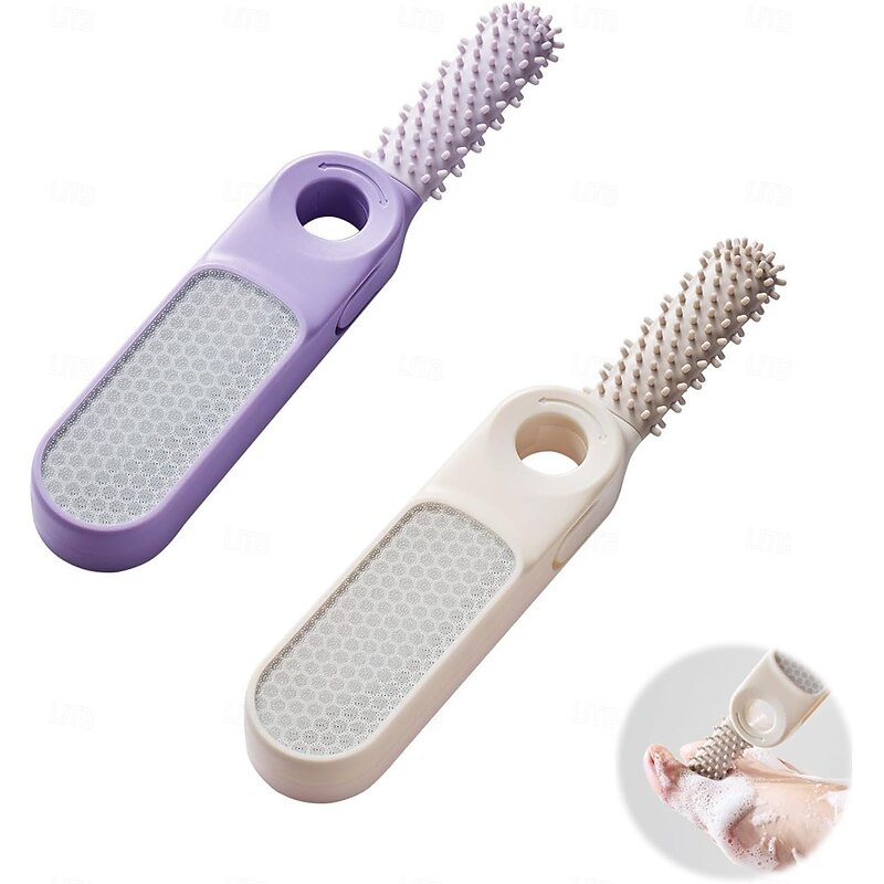 2-in-1 Nano Glass-like Foot & Remover Exfoliating Foot File & Massaging Brush with Ergonomic Grip Durable Plastic Manual Dead Light Beige Shaver for Smooth Feet, Hands, Elbows, Knees