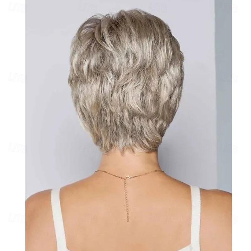 Silver-Grey Pixie Wig with Blonde Highlights for Women – Short Synthetic Hair, Heat-Resistant for Cosplay & Casual Looks4
