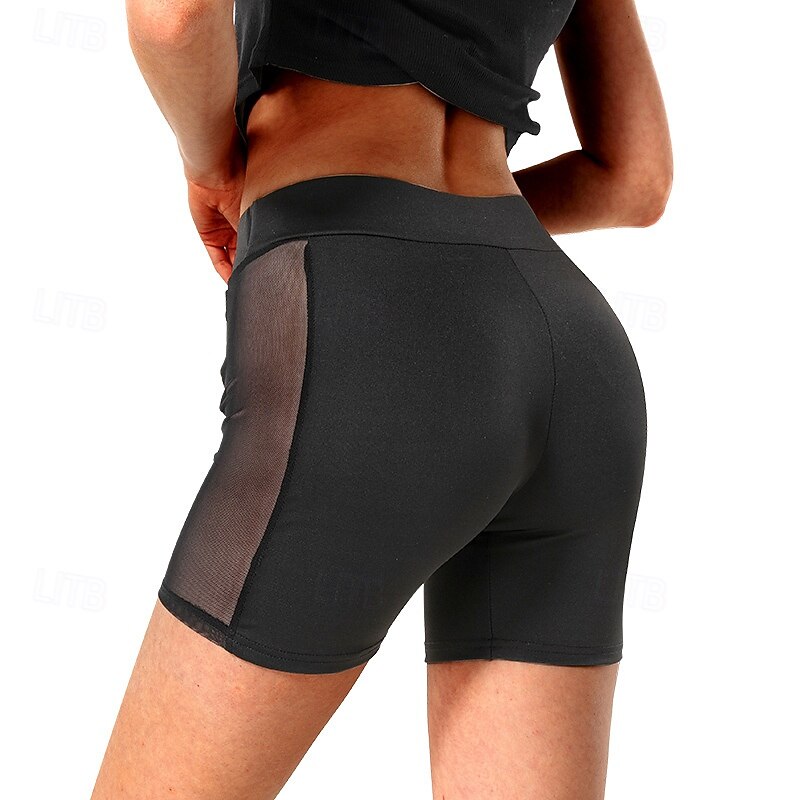 Women's Yoga Shorts Sports Shorts Mesh Tummy Control High Waist Gym Athletic Pilates Bottoms Solid Color Black Sports Activewear3