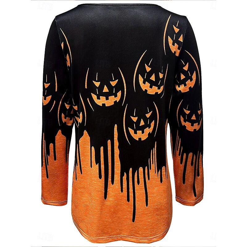 Halloween Women's T shirt Pumpkin Ombre Graphic Vintage Stylish Classic Long Sleeve Crew Neck Regular Tops Daily Print Orange Fall Winter4