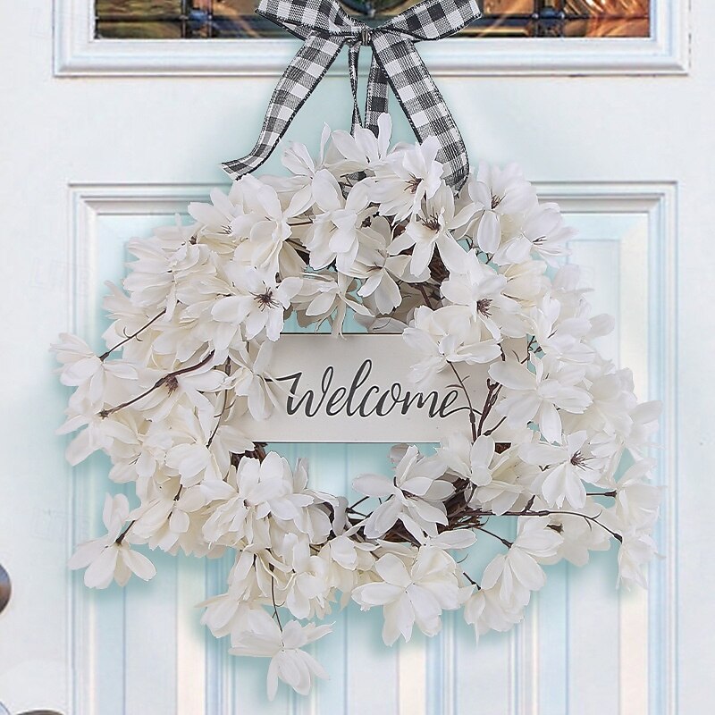 Christmas Spring Floral Wreath Front Door Hanging Realistic Flowers and Butterfly Bow Decoration Festive Holiday Scene Setup Perfect Seasonal Home Party Ornament4