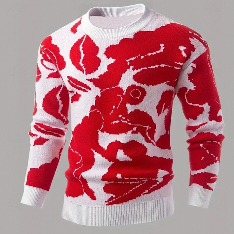 Men's Color Block Pullover Sweater Jumper Knitwear Crewneck Casual Vacation Daily 3D Print Keep Warm Long Sleeve Spring Fall Winter Red Brown