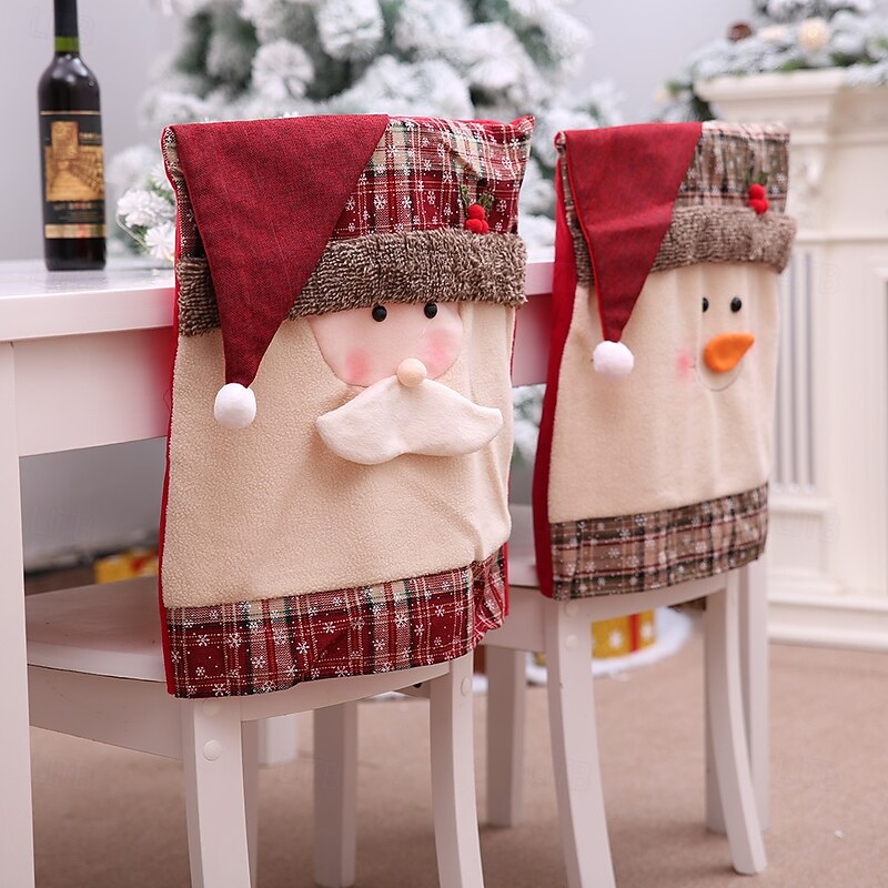 2Pcs Christmas Chair Covers Set, Home and Restaurant Holiday Chair Slipcovers, Square Stool Covers for Elderly Chairs, Festive Decor3