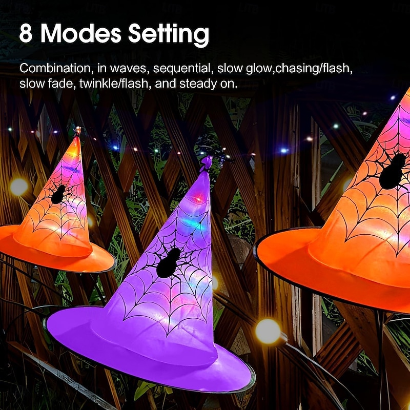 8PCS Halloween Decoration Luminous Hanging Witch Hat Indoor and Outdoor Remote Control Hanging Lights Battery Powered 8 Lighting Modes Suitable for Garden Yard Balcony Porch Decorations3