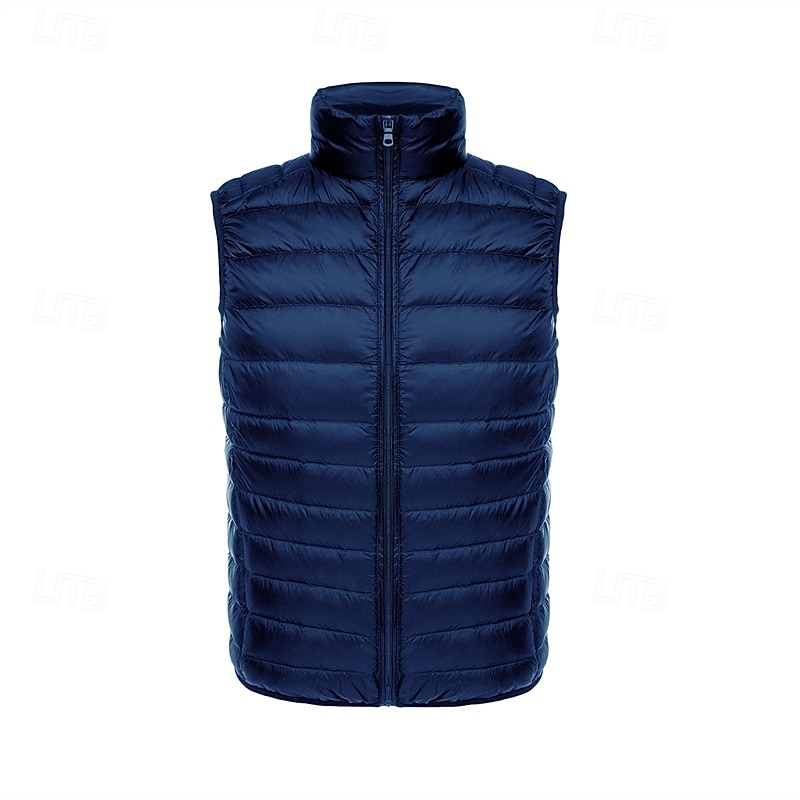 Men's Down Jacket Puffer Vest Vest Gilet Vacation Daily Date Fashion Casual Winter Pocket Polyester Duckdown Warm Comfortable Solid Color Zipper Stand Collar Regular Fit Black Wine Navy Blue Royal2
