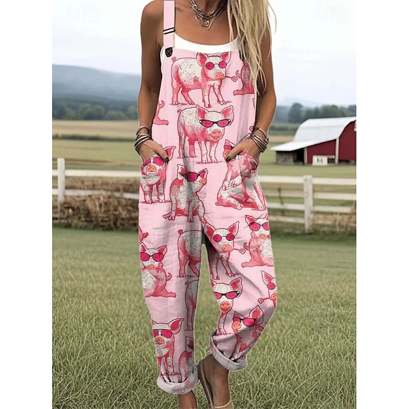 Women's Romper Active Graphic Sleeveless Buttons Vacation Street Loose Fit White Pink Light Brown Summer2