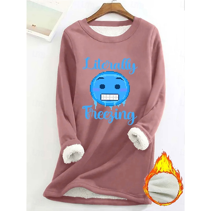 Women's Pullover Sweatshirt Fleece Lined Warm Pajamas Graphic Letter Warm Casual Fuzzy Long Sleeve Crew Neck Round Neck Regular Tops Street Casual Black Yellow Pink Dark Pink Gray Spring Fall Winter