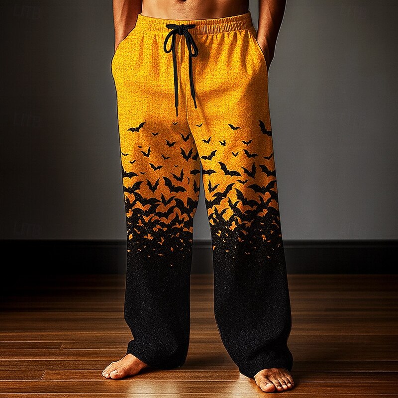 Halloween Men's Bat Halloween Costumes Trousers Baggy Pants Casual Pants Mid Waist Dark Gothic Style Holiday Elastic Drawstring Waist Linen-Like Pants with Pockets Spring Fall 3D Print White Purple - Main Image