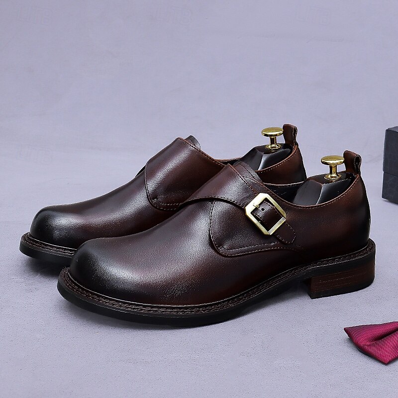 Men's Genuine Leather Monk Strap Dress Shoes- First Layer Cowhide Classic Business Formal Buckle Shoes for Office, Weddings, and Professional Attire2