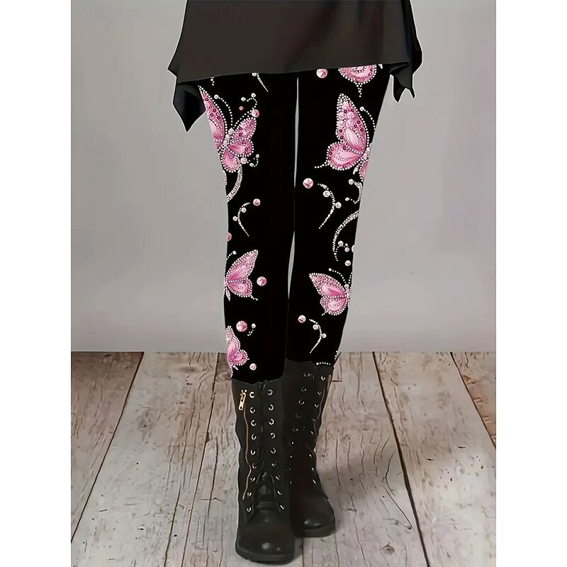 Women's Leggings Vacation Vintage Fashion Full Length High Waist Floral Graphic Printing Thermal Warm Soft Breathable Stretchy Formal Outdoor Vacation Pink Dark Pink Blue Purple Spring Fall Slim Fit3