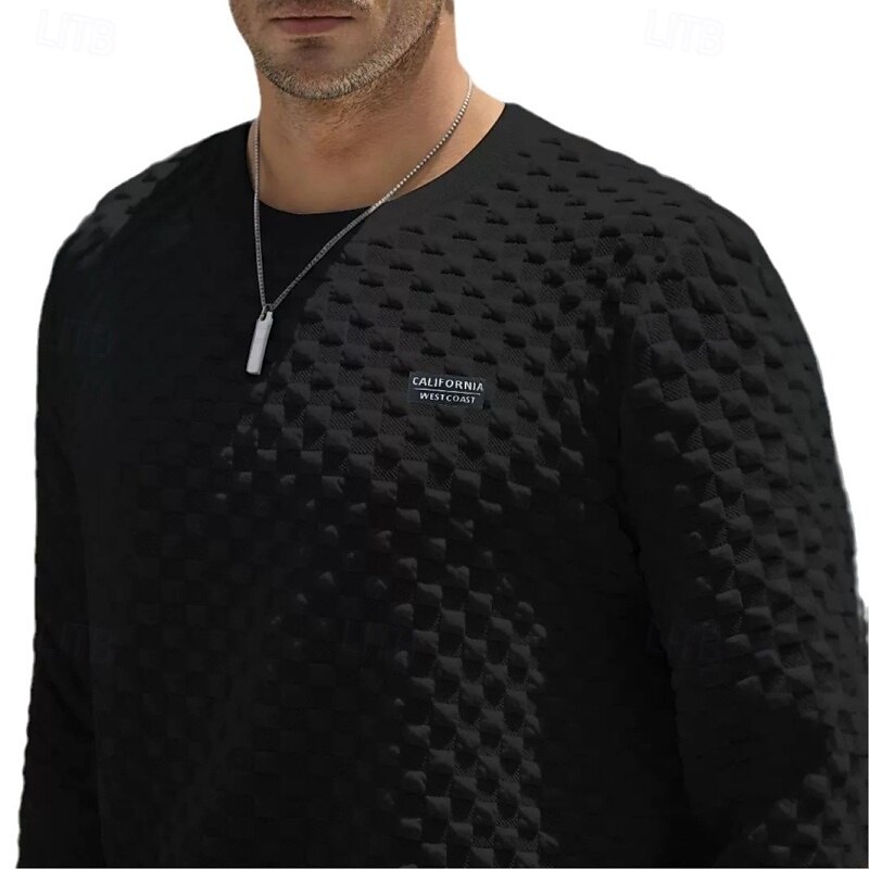 Men's Sweatshirt Waffle Sweatshirt Pullover Hoodie Sweatshirt Pullover Black White Crew Neck Plain Textured Sports & Outdoor Casual Daily Streetwear Cool Sportswear Spring &  Fall Clothing Apparel4