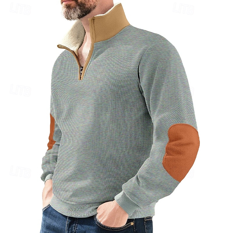 Men's Sweatshirt Fleece Sweatshirt Quarter Zip Sweatshirt Fleece lined Hoodie Black Navy Blue Khaki Light Grey Dark Gray Hooded Plain Patchwork Sports & Outdoor Casual Daily Streetwear Cool Sportswear4