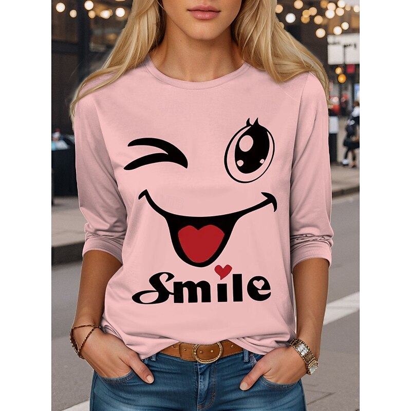 Women's T shirt Long Sleeve Crew Neck Long Sleeve Tunic Graphic Letter Vintage Stylish Round Neck Regular Tops Daily Weekend Print White Yellow Pink Blue Green Fall Prefall3