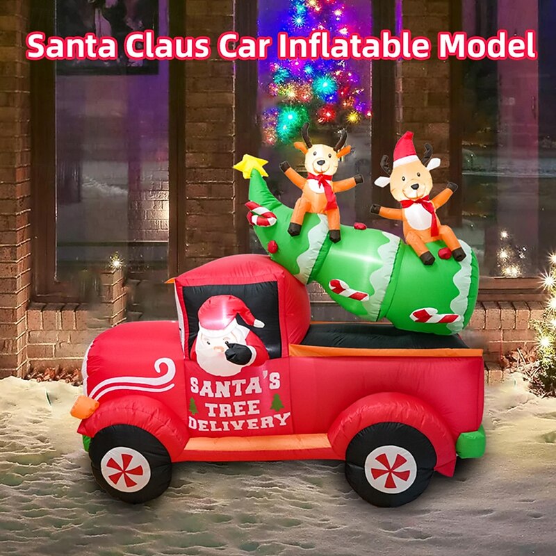 1 Pc 2M * 1.8M Christmas Santa Claus driving a red bike carrying reindeer sitting on the Christmas tree with lights emitting inflatable air model indoor and outdoor courtyard party atmosphere Lights3