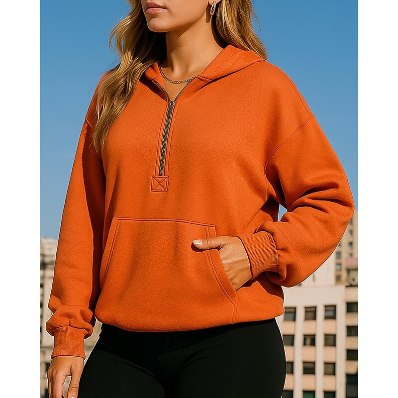 Women's Casual Sweatshirt Pullover Hoodie Quarter Zipper Long Sleeve Top Athleisure Fall Solid Colored Fashion Outdoor Travel Sportswear Activewear Black Light Green Purple3
