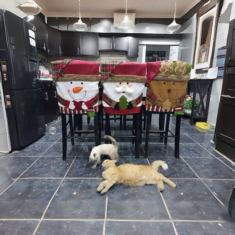 Christmas Chair Cover Holiday Doll Design Chair and Stool Cap New European Style Home Decoration Festive Christmas Party Seating Accessory for Dining Room Living Room3