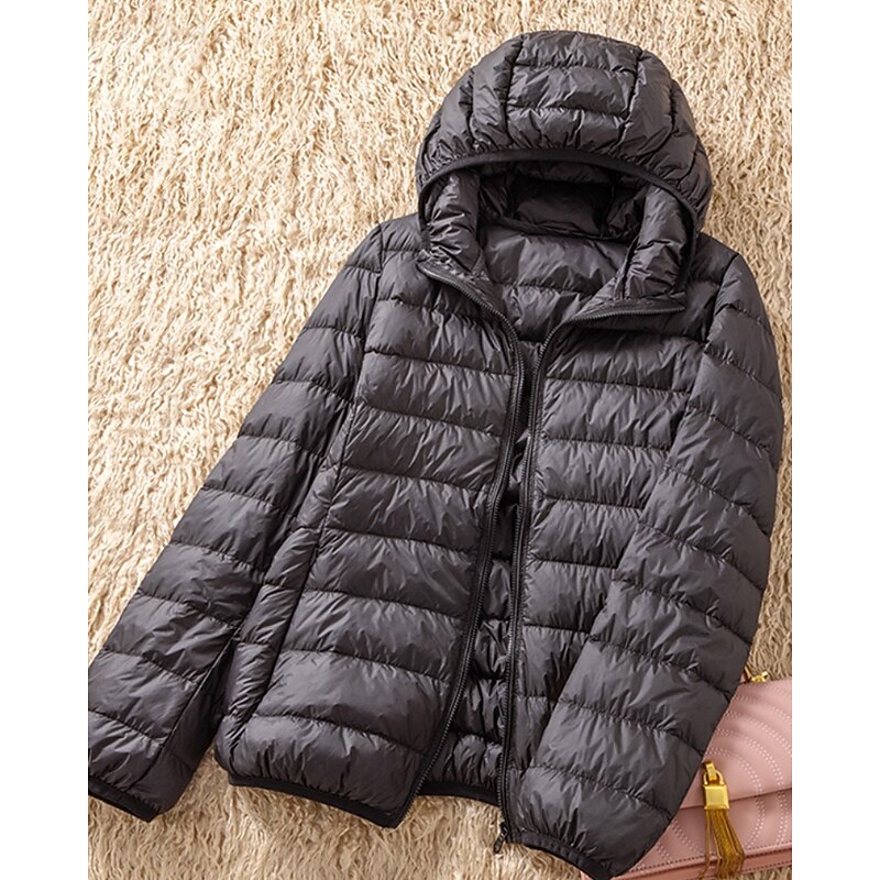 Women's Down Jacket Warm Comfortable Zipper Pocket Fashion Outdoor Plain Street Casual Daily Weekend Zipper Regular Hooded Regular Fit Long Sleeve Outerwear Black Yellow Purple Fall Winter3